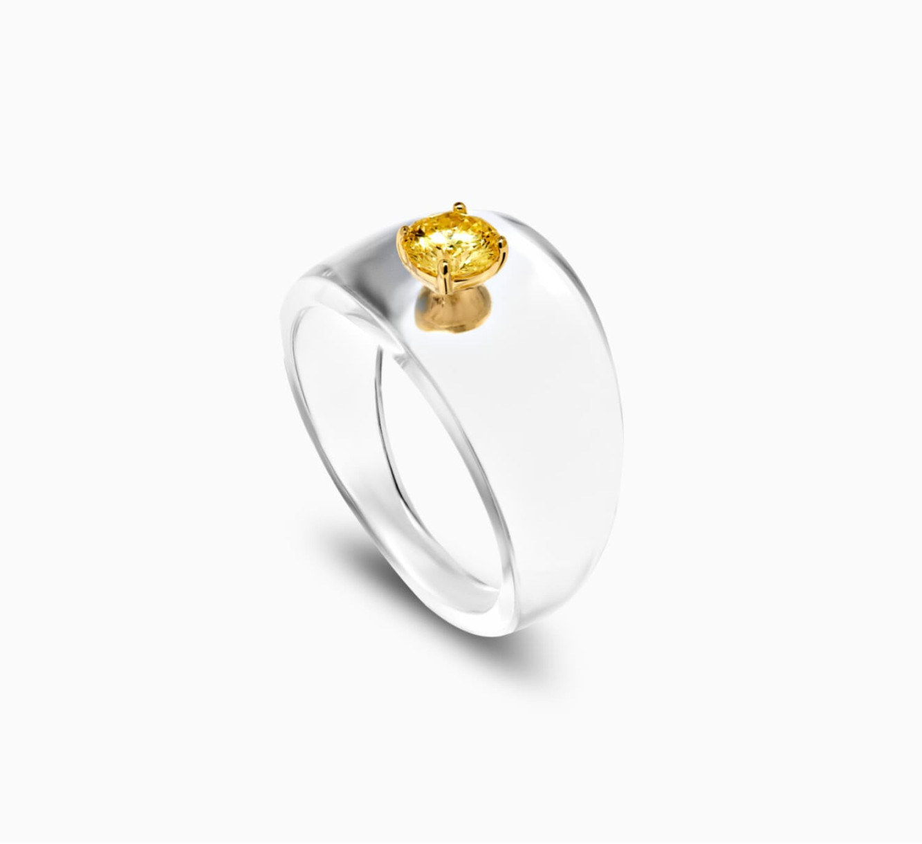 Transparent bio resin ring with yellow diamond SSS <span>2116</span>