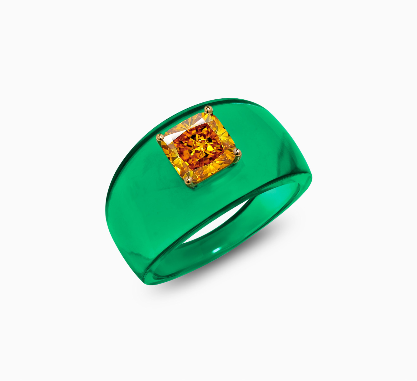 Green bio resin ring with yellow diamond ring SSS <span>2246</span>