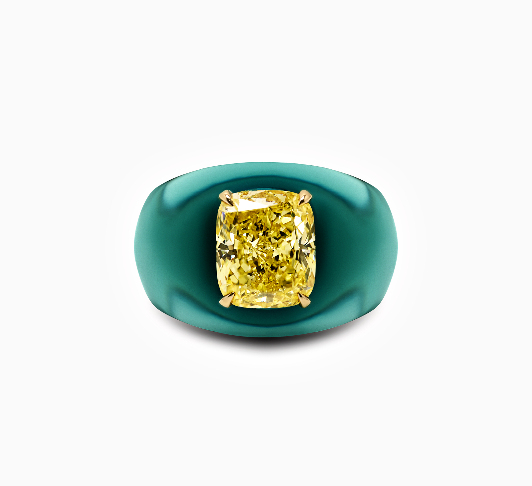 Green bio resin ring with yellow diamond SSS <span>2056</span>